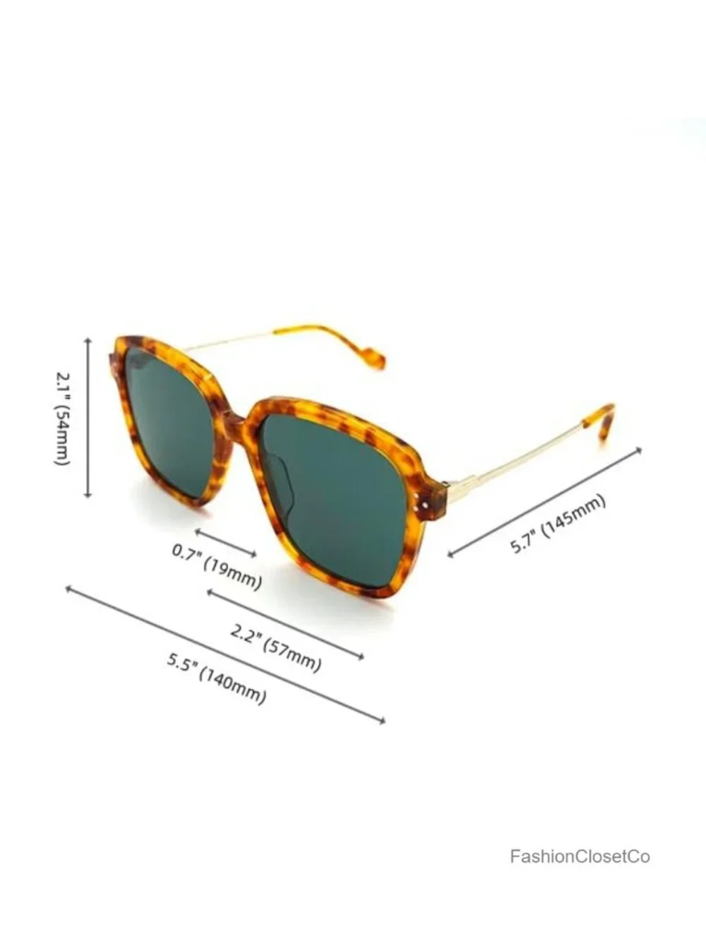 Oversized Square Sunglasses for Women Men Tortoise Green Acetate HD Nylon Lens